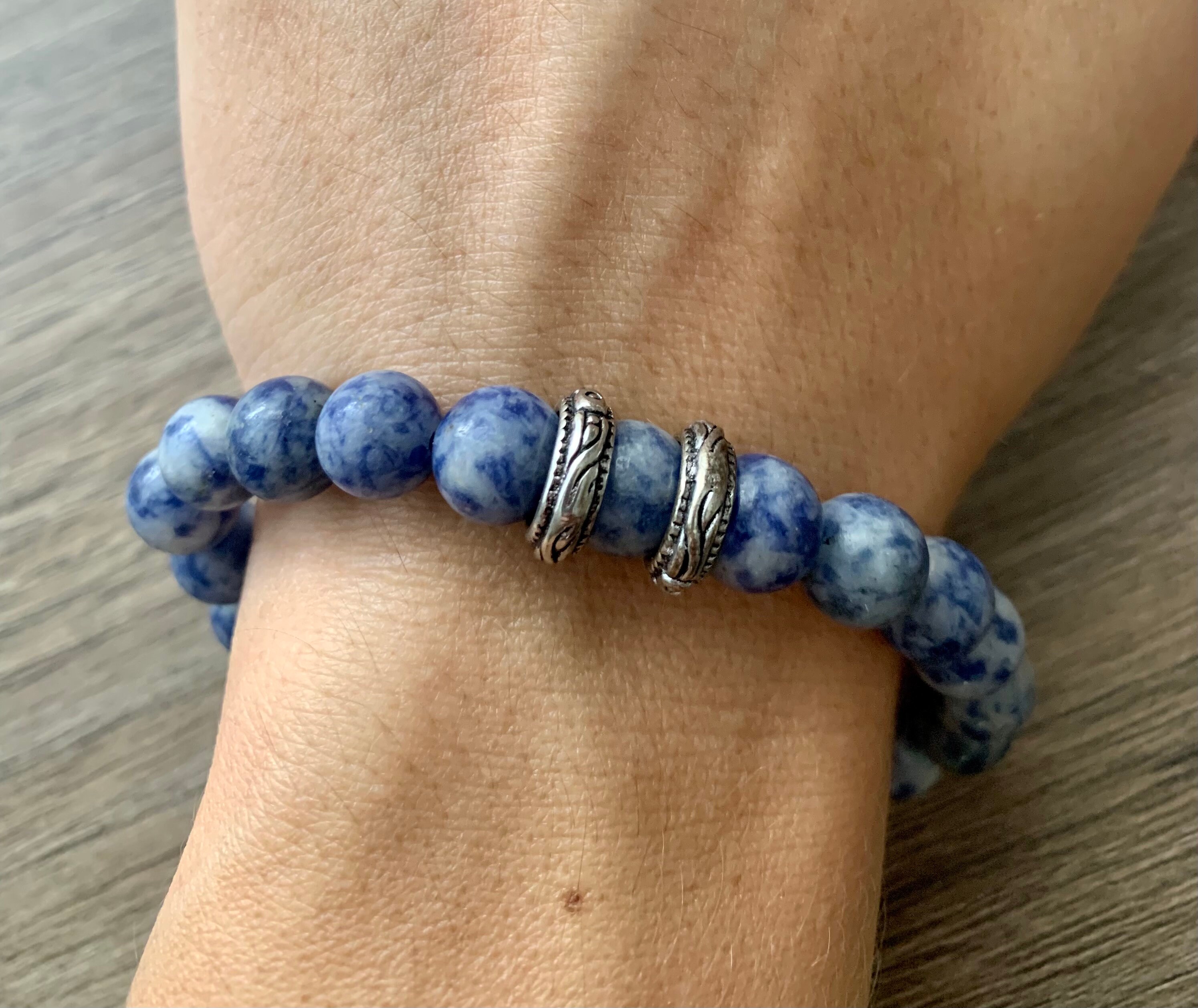 Elegante braccialetto con perline quadrate in avventurina blu - Gioielli in pietra naturale fatti a mano per le donne
