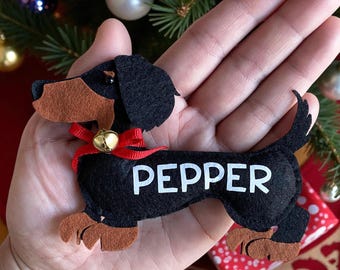 Personalized Dachshund Ornament - Stuffed felt