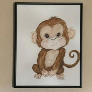 Watercolor Monkey Print: Hand-Painted Children&#39;s Nursery Art