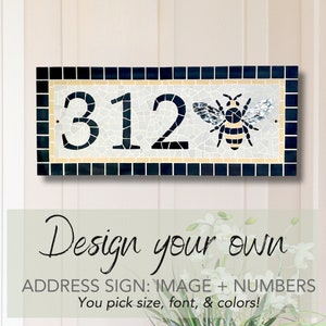 Custom Address Sign | Address Plaque | Personalized Street Name Sign | Mosaic House Number Panel | Personalized Home Decor | NUMBERS + IMAGE