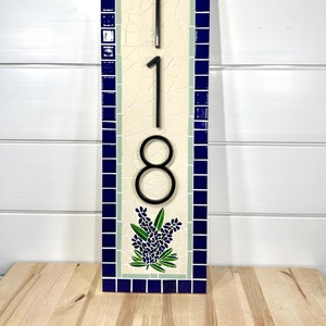 Address Number Sign - Mosaic House Numbers Sign - Navy House Number - Handcut/Handcrafted Tile Mosaic - FULLY CUSTOMIZABLE - Bluebonnet
