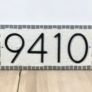 Address Number Sign - Black Metal House Numbers - Handcut/Handcrafted Tile Mosaic - FULLY CUSTOMIZABLE - Black & Grey #2