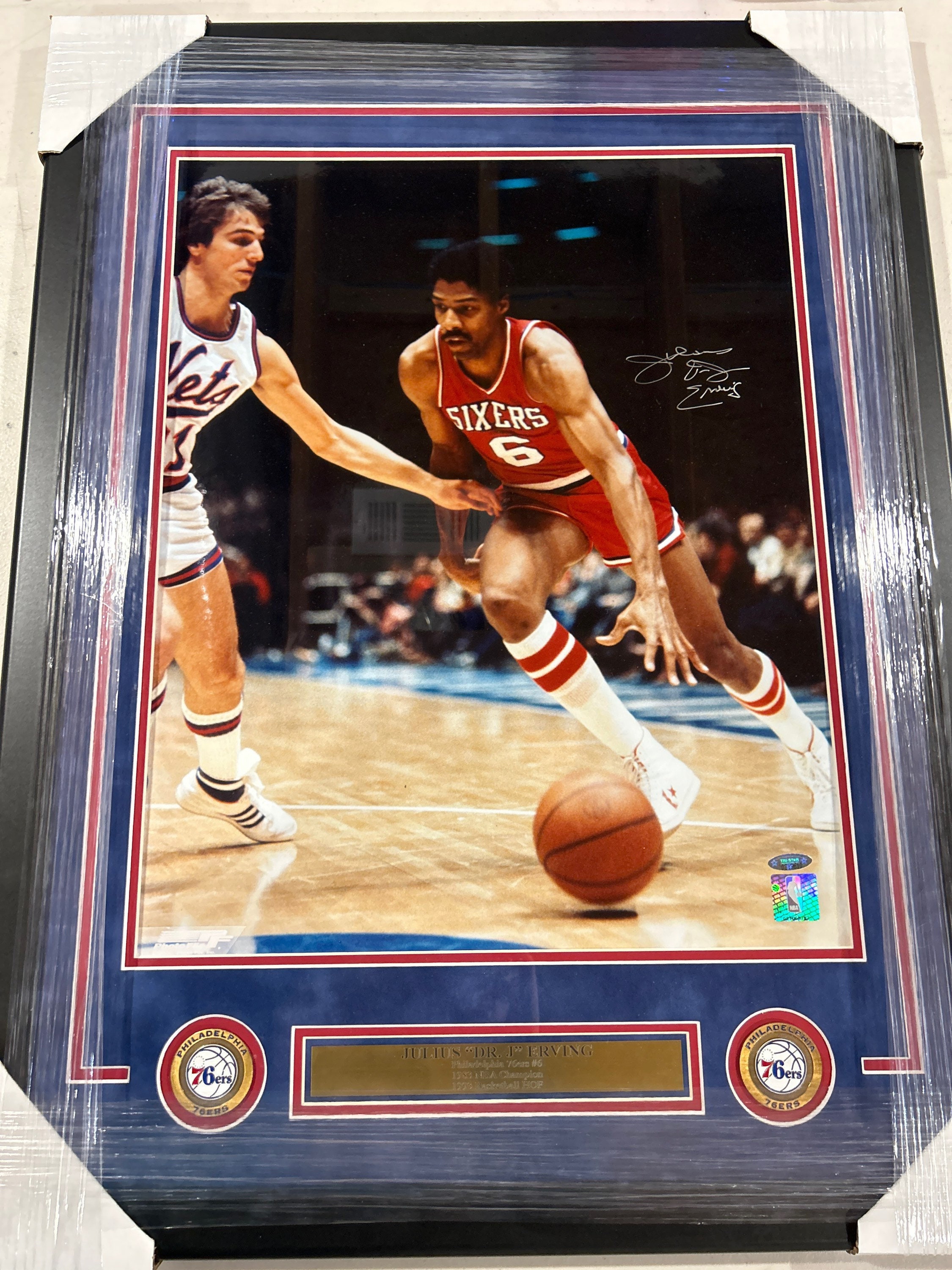 Julius Erving Autographed and Framed Philadelphia 76ers Jersey