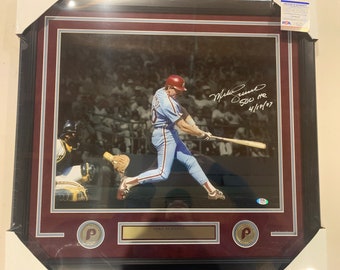 Mike Schmidt Autograph Signed Phillies 2x Inscription “500 HR and 4/18/87”16x20 spotlight Photo black Framed JSA