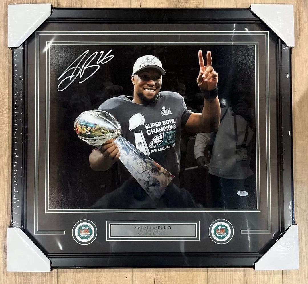 Saquon Barkley Eagles Signed Super Bowl LIX Trophy 16x20 Photo Framed ...