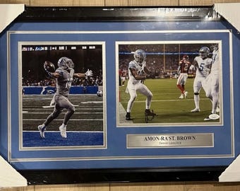 Amon-Ra St. Brown Signed Detroit Lions 8x10 Photo Collage Framed JSA COA