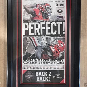 Georgia Bulldogs Newspaper Framed &quot;PERFECT&quot; The Atlanta Journal-Constitution