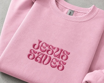 Christliches Shirt // Jesus Saves Sweater // Bestickter Pulli // Geschenk für Christen