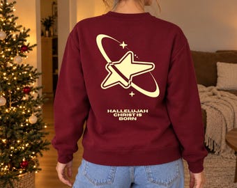 Christ is Born Sweater Weinrot // Weihnachtspullover // Jesus Sweater // Christian Crewneck // Christian Aesthetic