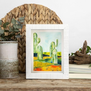 Acquerello di cactus dell'Arizona, decorazione d'interni del deserto, decorazione moderna di cactus, decorazione d'interni, misura 4A