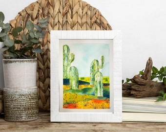 Arizona cactus watercolor, desert interior decor, modern cactus decor, interior decor, size 4A