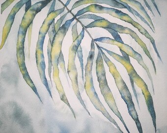 Modern botanical watercolor tree branch. Contemporary botanical wall art. Elegant floral print. Hand painted leaf drawing. A4