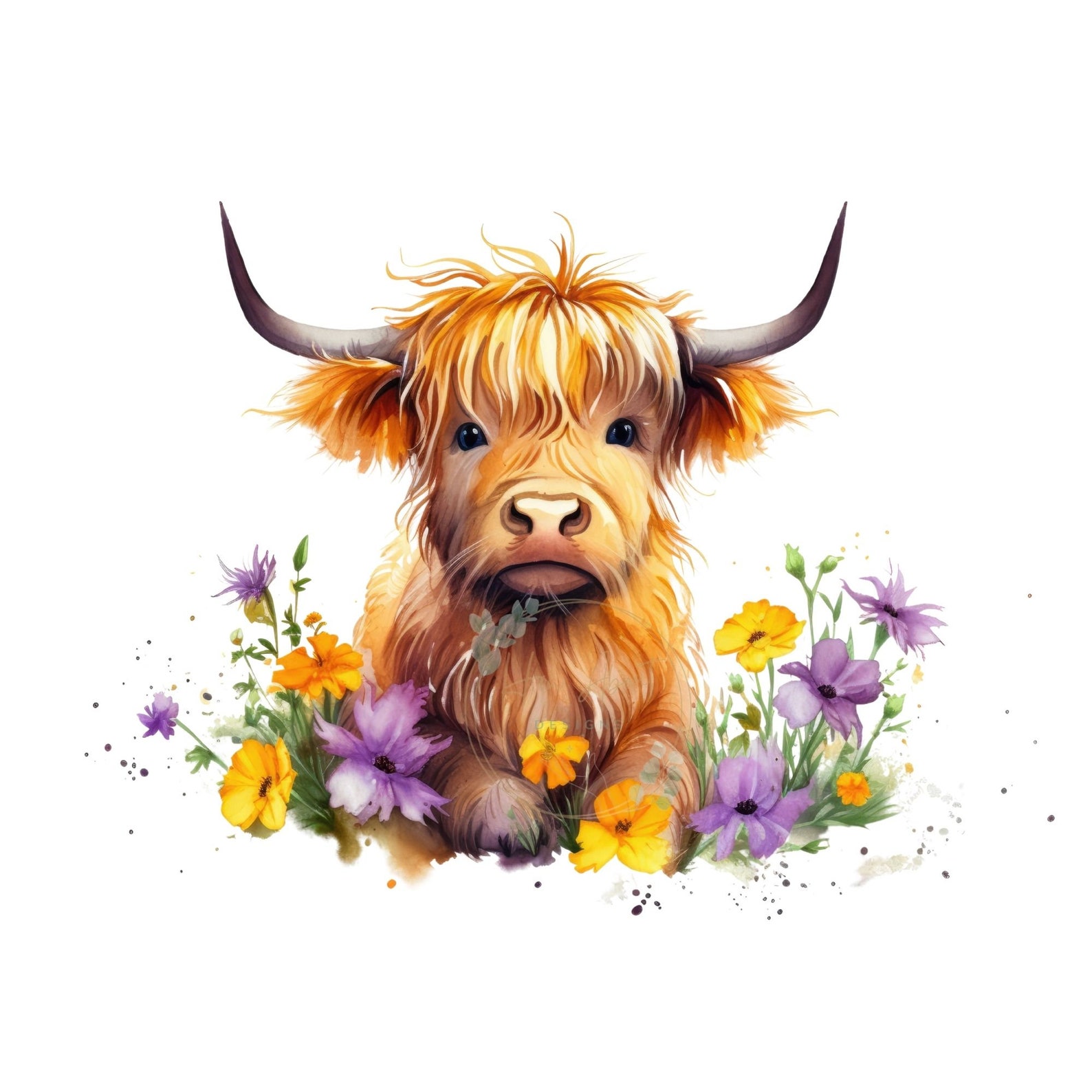 Highland Cow With Sunflowers 3 Cute Highland Cow Floral Heifer Digital ...