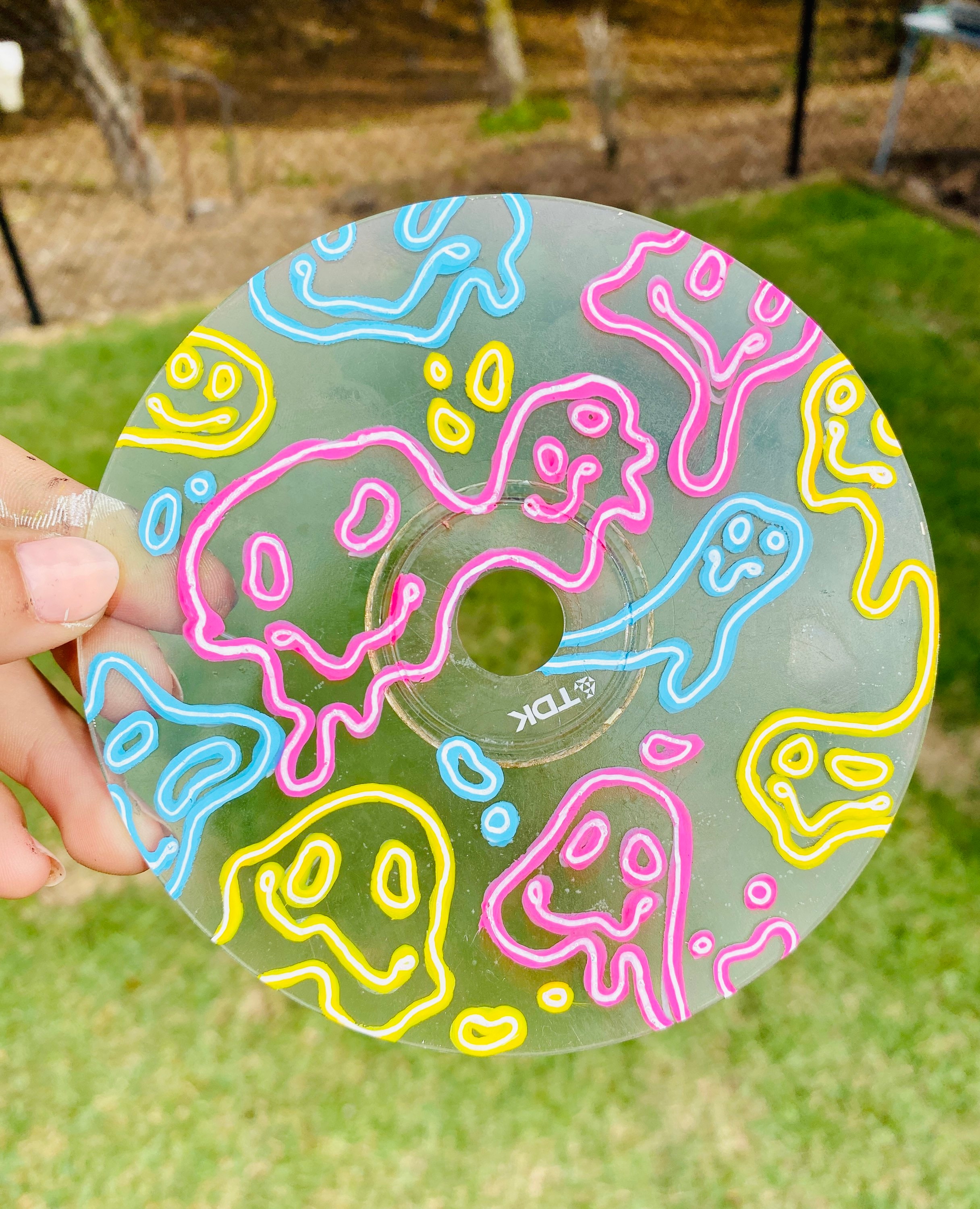 Drippy Neon Smiley Faces CD Painting Art Room Decor Comes Etsy Australia