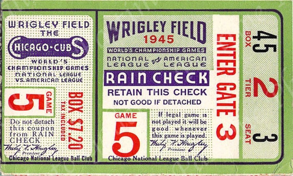 Vintage Chicago Cubs 1945 World Series Ticket Print