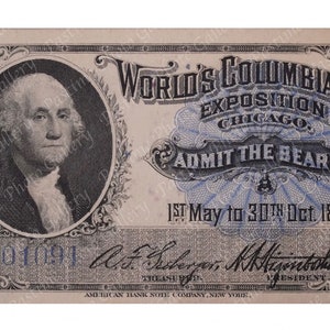 Druck eines George Washington 1893 Columbian Exposition Ticket