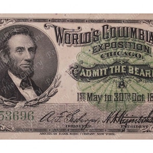 Druck eines Abraham Lincoln 1893 Columbian Exposition Ticket
