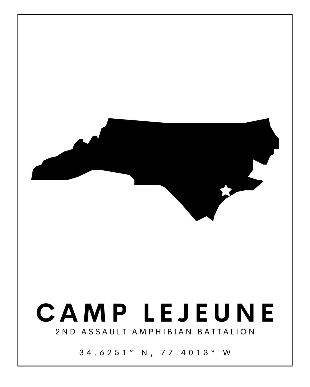 Camp Lejeune Digital Print Map Print US Marines Home Decor Marines