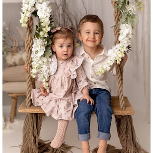 Drewniana huśtawka do fotografii studyjnej, ciążowej, sesji zdjęciowej boho, rekwizytów do fotografii dziecięcej