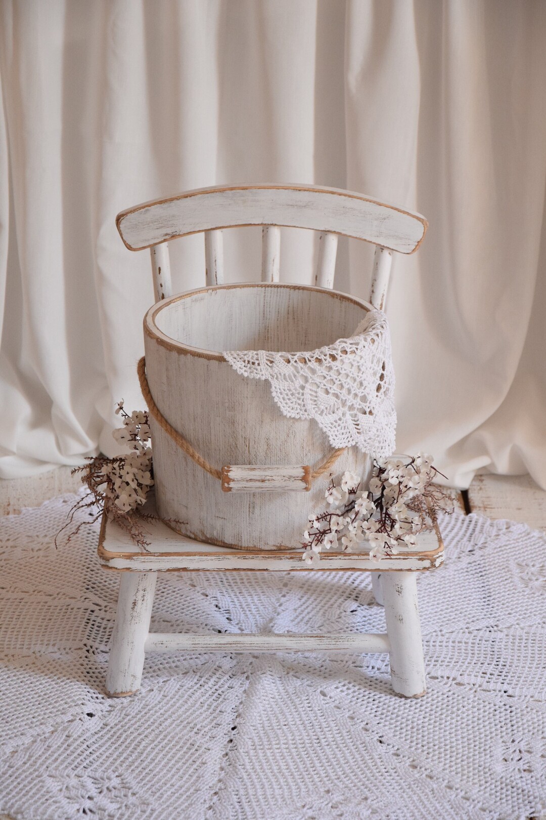 Wooden Bucket for Newborn Photography, Posing Bowl, Baby Photo Prop