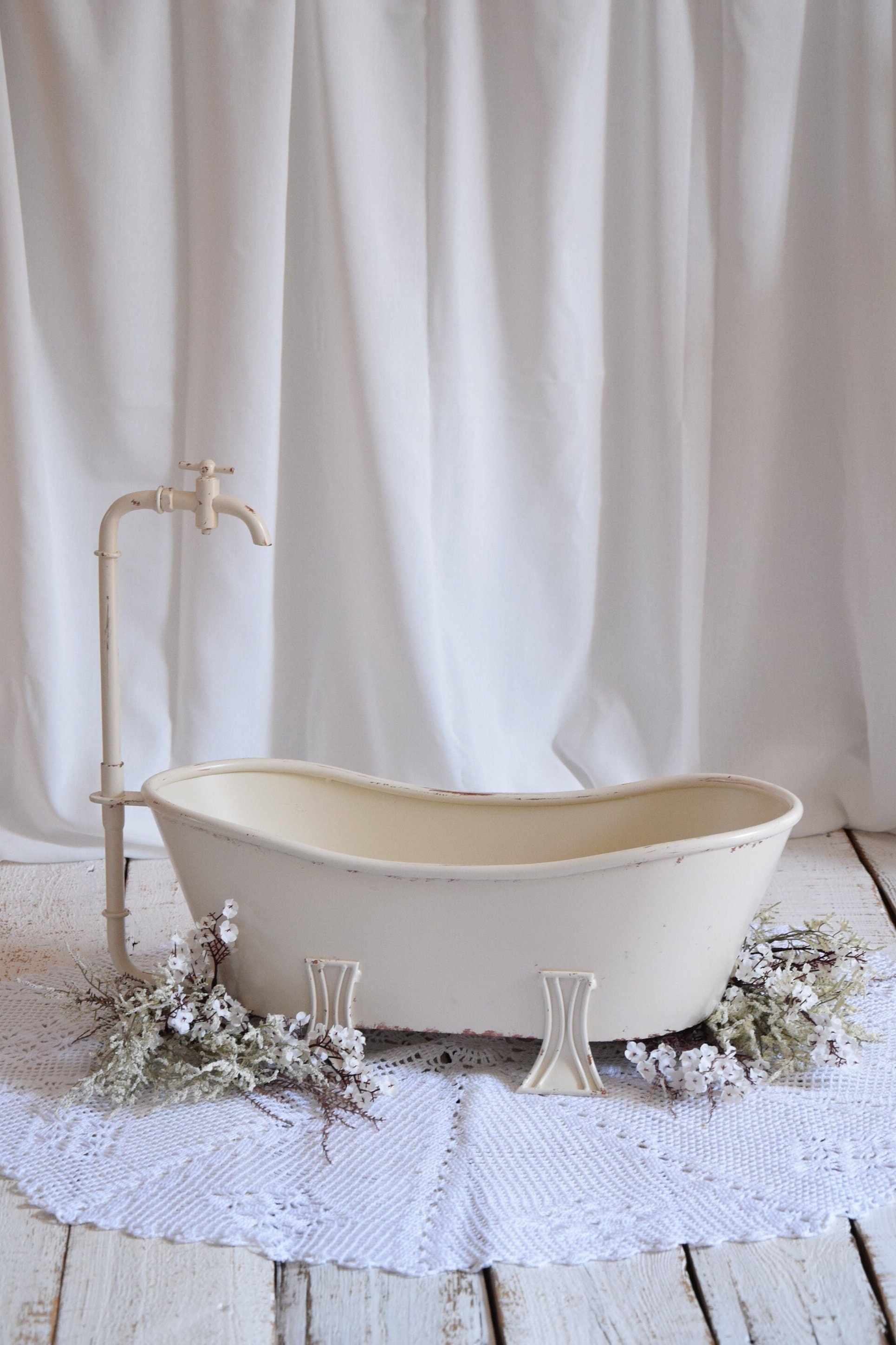 Photographie bain de lait bébé, baignoire style vintage, décor sur mesure