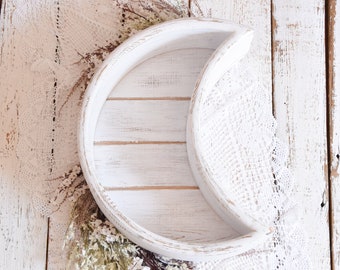 Wooden moon bowl, newborn posing bowl, vintage style, removable bottom, newborn prop, photography prop