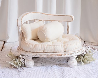 Wooden chaise longue with pillows photography prop, newborn and children chair, studio photo session prop, for photographers