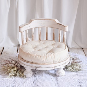 Wooden round chair with pillow, newborn photography prop, child photo session, sitter prop, studio photography prop