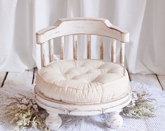 Chaise ronde en bois avec oreiller, accessoire de photographie de nouveau-né, séance photo d'enfant, accessoire de gardienne, accessoire de photographie de studio