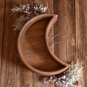 Wooden moon bowl, newborn posing bowl, vintage style, removable bottom, newborn prop, photography prop