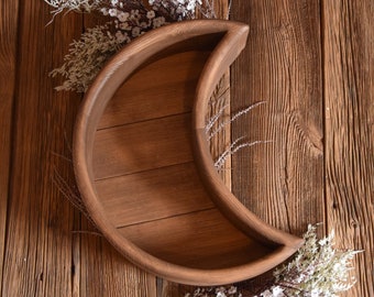 Wooden moon bowl, newborn posing bowl, vintage style, removable bottom, newborn prop, photography prop