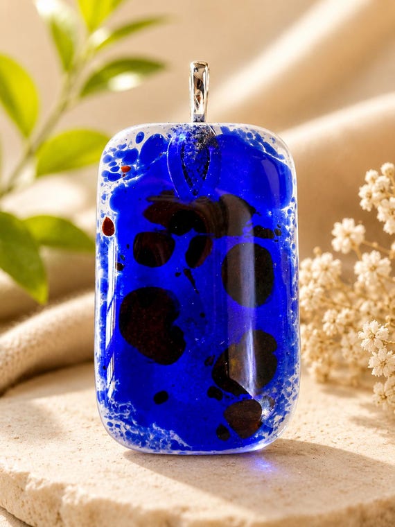 Retro Lava Lamp Fused Glass Pendant – Groovy Blue & Black by QuirkyProductsLtd