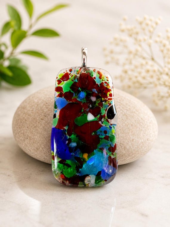 Handcrafted Fused Glass Pendant Necklace | Colorful Abstract Art Jewellery by QuirkyProductsLtd