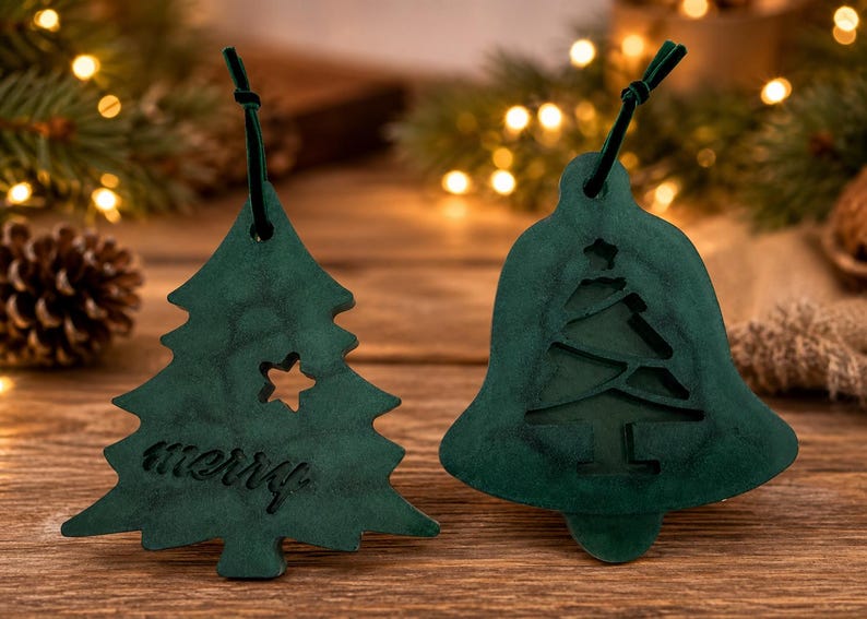 Handmade Green Resin Holiday Tree Ornaments/Decorations Set Of 2
