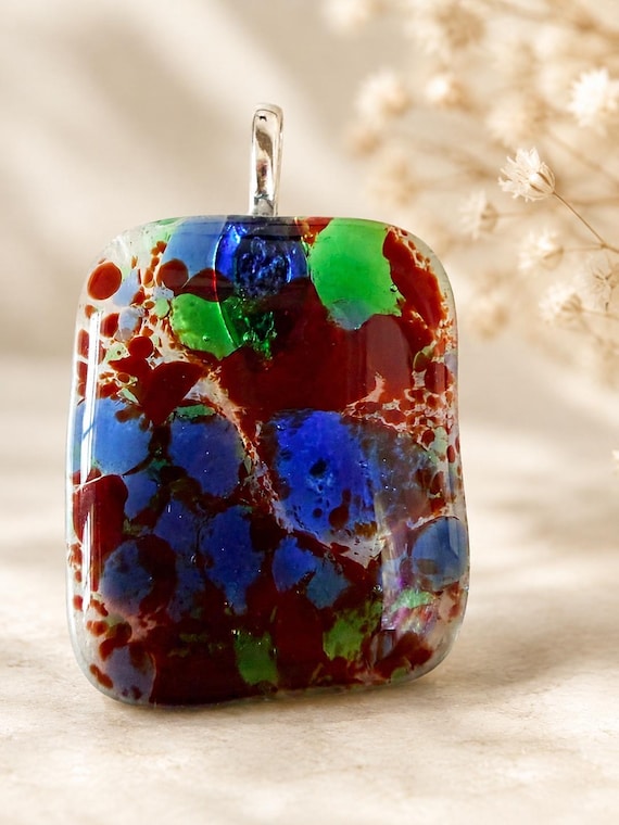 Handmade Fused Glass Pendant Necklace - Vibrant Abstract Art Jewelry by QuirkyProductsLtd