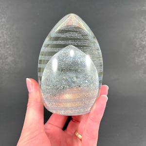 1983 David Lindsay Sommerso Teardrop Paperweight | Nourot Glass Studio | Signed Handblown Art Glass | Egg Shaped, Spiral, Swirl, Ribbon