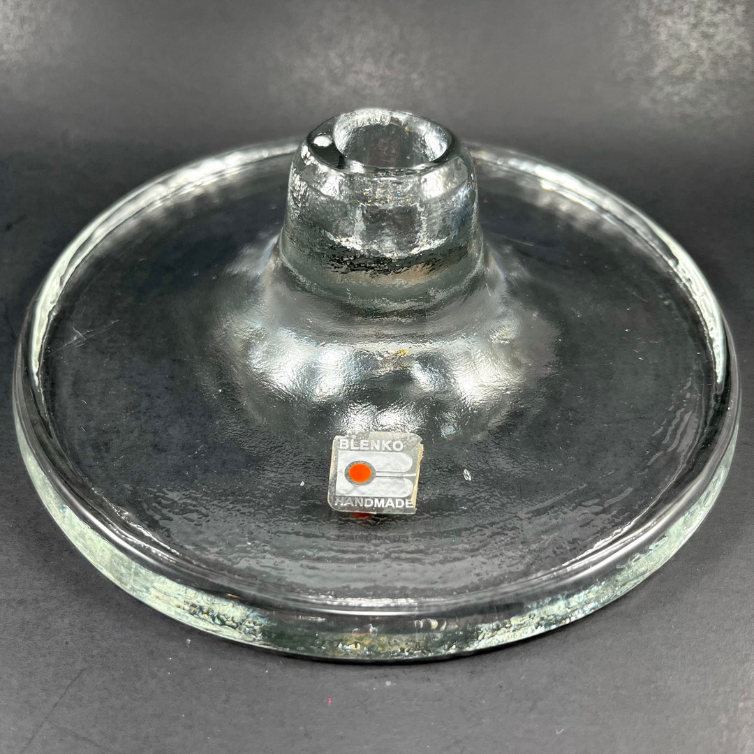 Large Blenko Clear Glass Candlestick Holder Vintage Etsy