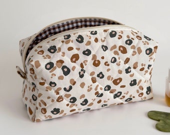 Makeup Bag Quilted, Leopard Makeup Bag, Makeup Pouch, Travel Makeup Bag, Cosmetic Bag, Brown Makeup Bag