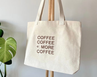 Embroidered Tote Bag, Coffee Lover Gift, Embroidered Canvas Bag, Large Tote Bag, Aesthetic Tote Bag, Coffee Addict, Oversized Tote Bag