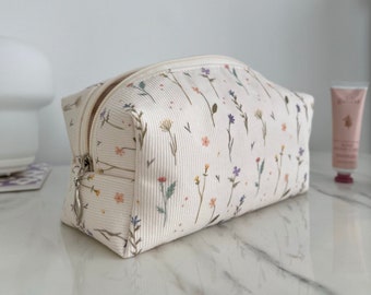 Floral Makeup Bag, Cottton Cosmetic Bag, Toiletry Bag Women, Cute Makeup Bag, Makeup Pouch