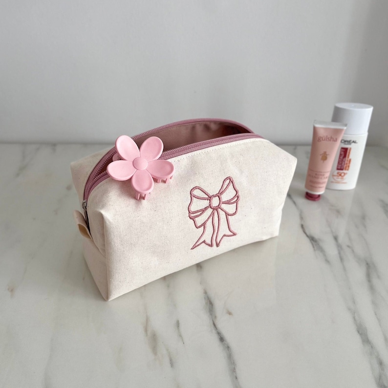 Pink Coquette Makeup Bag, Ribbon Makeup Bag, Cute Makeup Bag, Bow ...