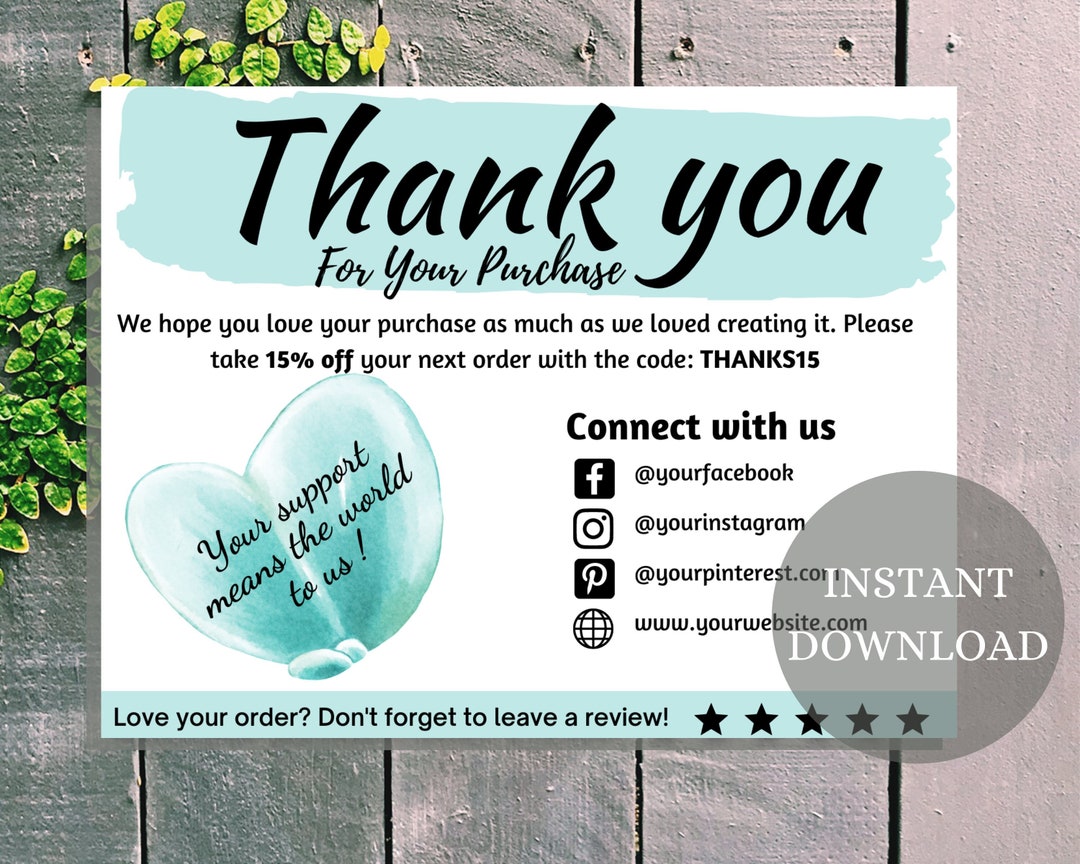 Editable and Printable Thank You Card Small Business Thank - Etsy