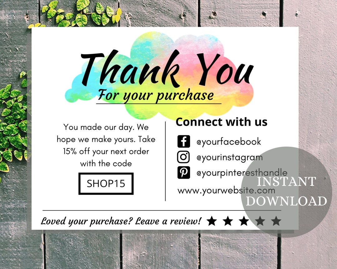 Buy Editable and Printable Thank You Card Small Business Thank Online ...