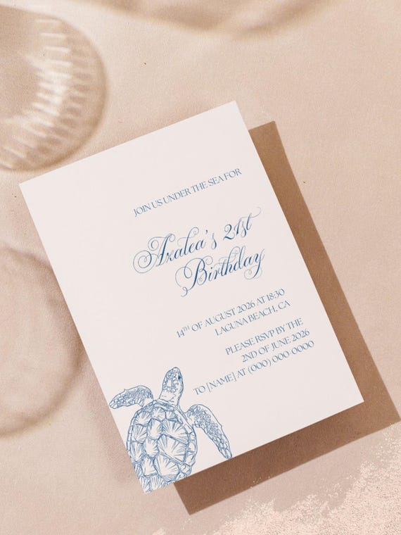 Under the Sea Birthday Invitation, Beach Ocean Party Invite Canva Template (Digital Download)