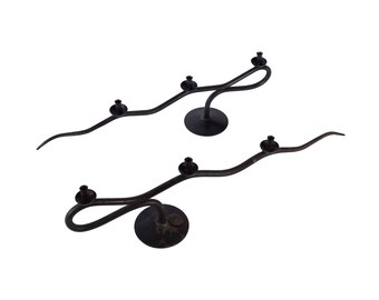 Brutalist Wrought Iron Candle Holders Pair by Hysteria France 1980s 1990s, Elongated Sinuous Sculptural Design with Patina