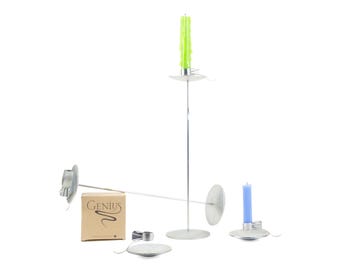 Candelabros italianos de acero inoxidable – Diseño Genius Luci con clip flotante, juego de 4