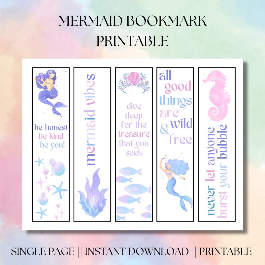 Watercolor Mermaid Bookmark Printable Instant Download - Etsy