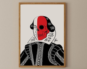 Trendy Shakespeare print, Original author wall decor, Hamlet play wall hanging, Shakespeare DIGITAL download, Be or not to be illustration