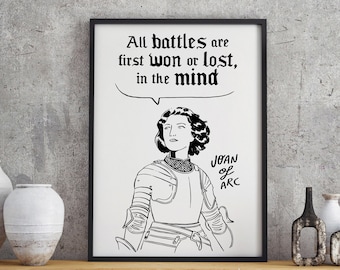 Inspirational quote poster, Motivational wall decor, Empowering office decor Black and white minimalist art print Jean of Arc phrase DIGITAL