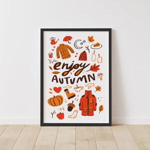 Enjoy Autumn, Herbst Hygge Wandkunst, Herbst Wandkunst, Herbst Home Dekor, Illustrierte Wandbehang, ästhetische Wandkunst